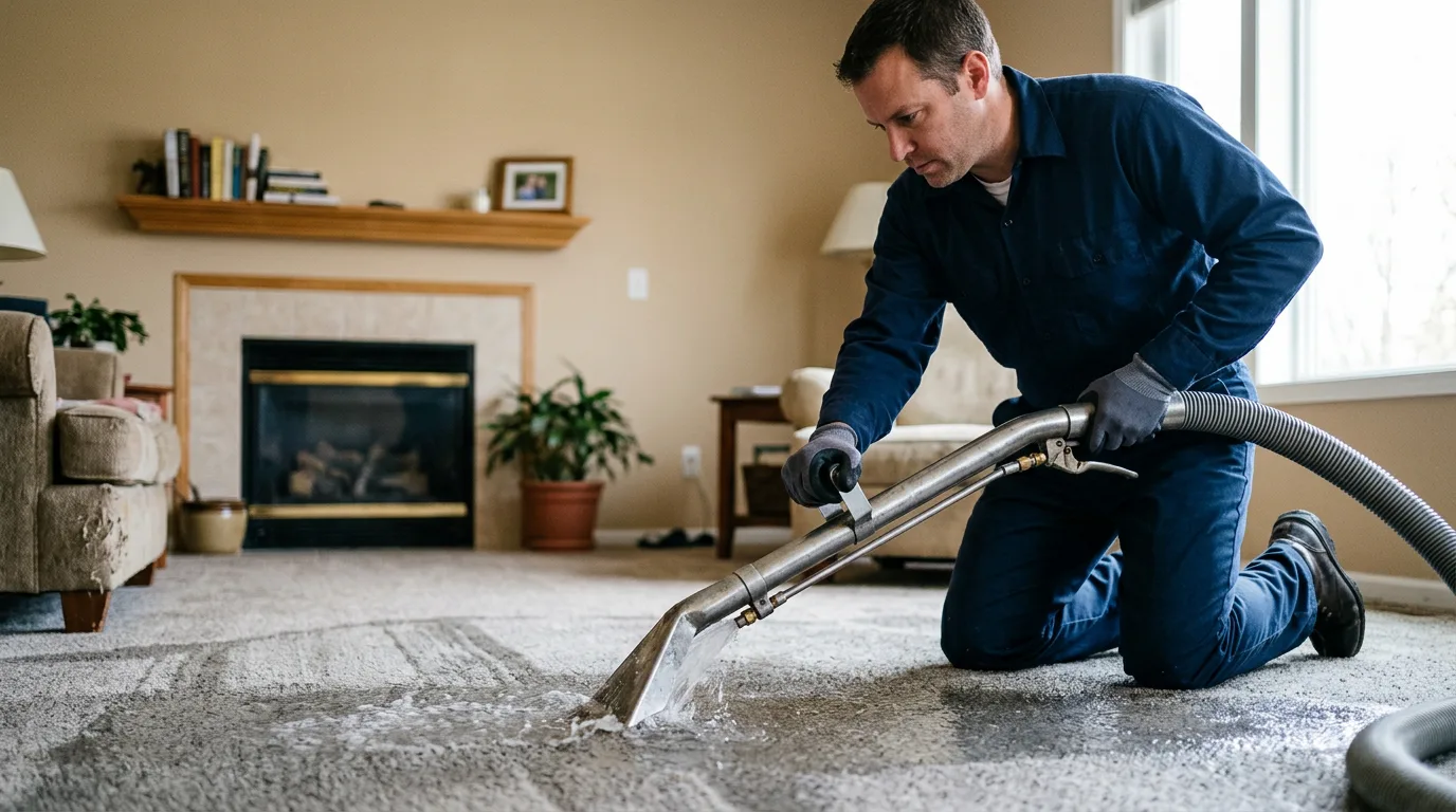 Water damage restoration technician working near Troy, IN